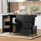 Farmhouse Kitchen Island with Power Outlet and Rolling Cart