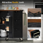 Farmhouse Kitchen Island with Power Outlet and Rolling Cart