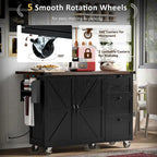 Farmhouse Kitchen Island with Power Outlet and Rolling Cart