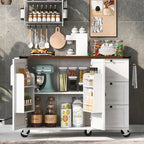 Farmhouse Kitchen Island with Power Outlet and Rolling Cart
