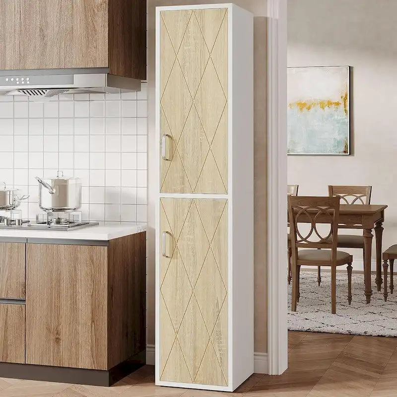 75.39-Inch Wood Storage Cabinet, Tall Floor Cabinet with 2 Doors and 6 Shelves
