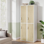 Tall Storage Cabinet - White & Natural - 6 Shelves