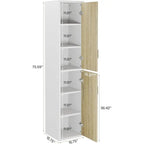 Tall Storage Cabinet - White & Natural - 6 Shelves
