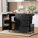 Farmhouse Kitchen Island with Power Outlet, Drop Leaf, Rolling Kitchen Cart