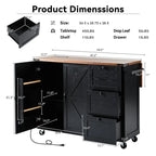 Farmhouse Kitchen Island with Power Outlet, Drop Leaf, Rolling Kitchen Cart