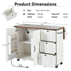 Farmhouse Kitchen Island with Power Outlet, Drop Leaf, Rolling Kitchen Cart