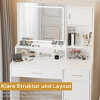 Roomfitters Vanity Desk with LED Lighted Mirror, Makeup Table with Drawers & Cabinet, Vanity Table with Storage
