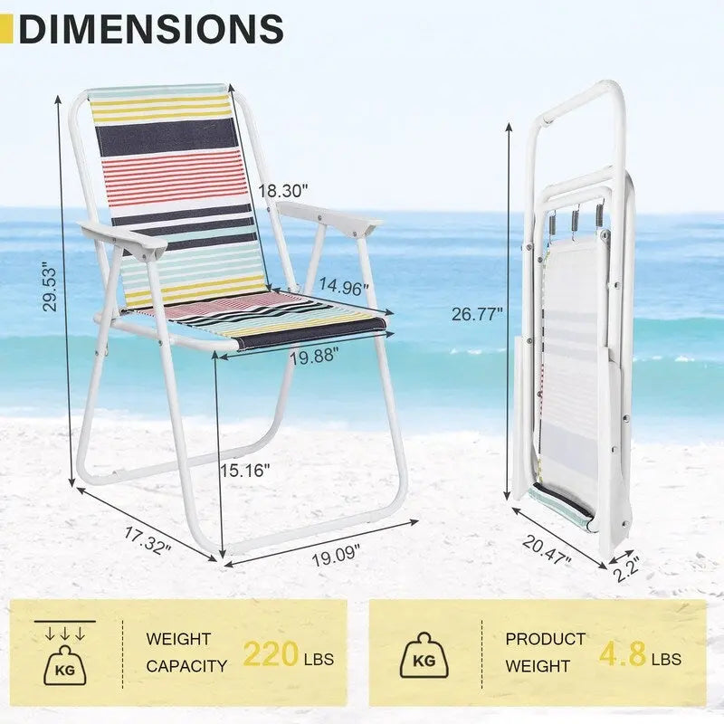 Folding High-backed Lightweight Beach Chair with Hard Armrest - 19*17*29 in.