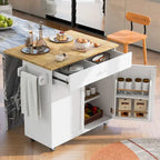 39W Kitchen Island with Storage and Rubber Wood Top - N/A