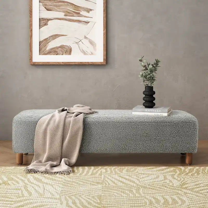 Modern Boucle Ottoman Bench for 2 People