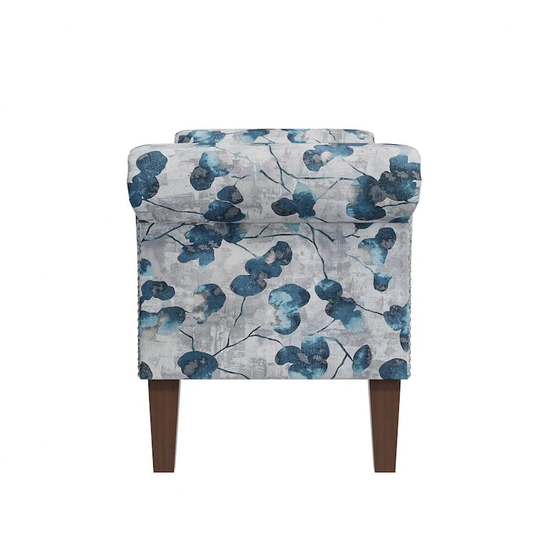 Floral Traditional Storage Bench Ottoman with Rolled Arms