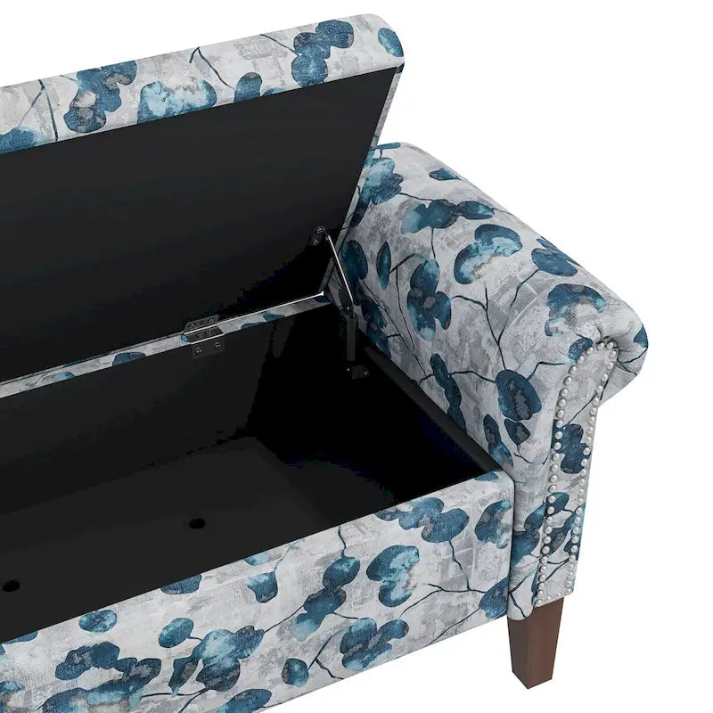 Floral Traditional Storage Bench Ottoman with Rolled Arms