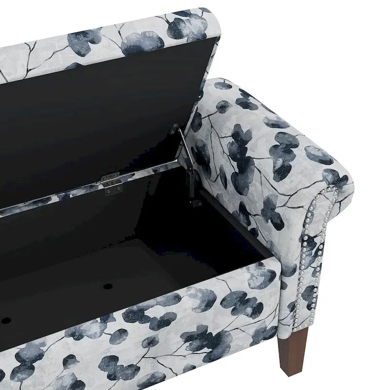 Floral Traditional Storage Bench Ottoman with Rolled Arms