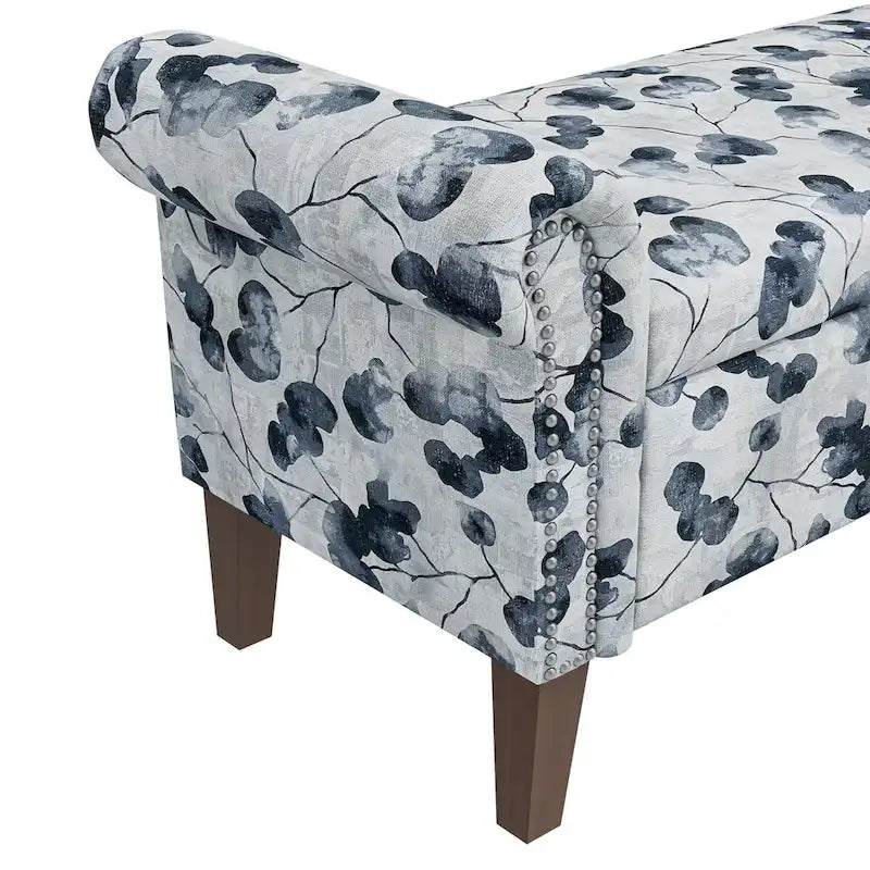 Floral Traditional Storage Bench Ottoman with Rolled Arms