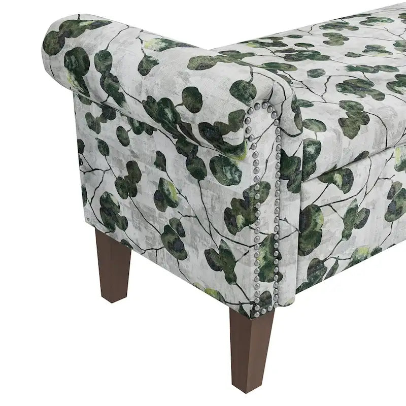Floral Traditional Storage Bench Ottoman with Rolled Arms