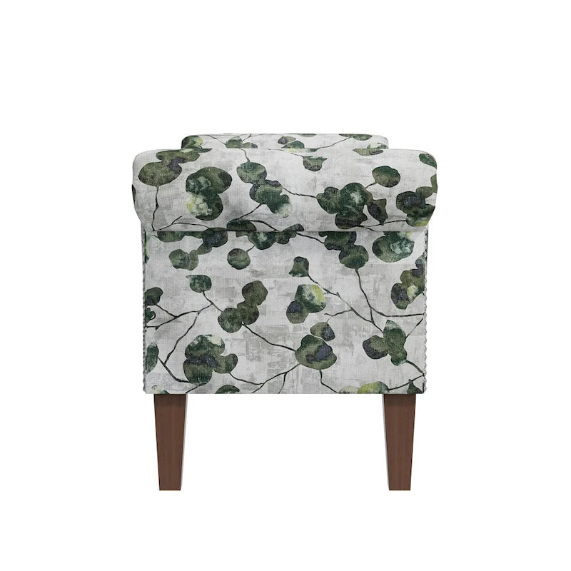 Floral Traditional Storage Bench Ottoman with Rolled Arms
