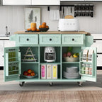 Kitchen Cart with Rubber wood Drop-Leaf Countertop ,Kitchen Island on 5 Wheels with Storage Cabinet and 3 Drawers