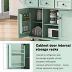 Kitchen Cart with Rubber wood Drop-Leaf Countertop ,Kitchen Island on 5 Wheels with Storage Cabinet and 3 Drawers