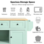 Kitchen Cart with Rubber wood Drop-Leaf Countertop ,Kitchen Island on 5 Wheels with Storage Cabinet and 3 Drawers