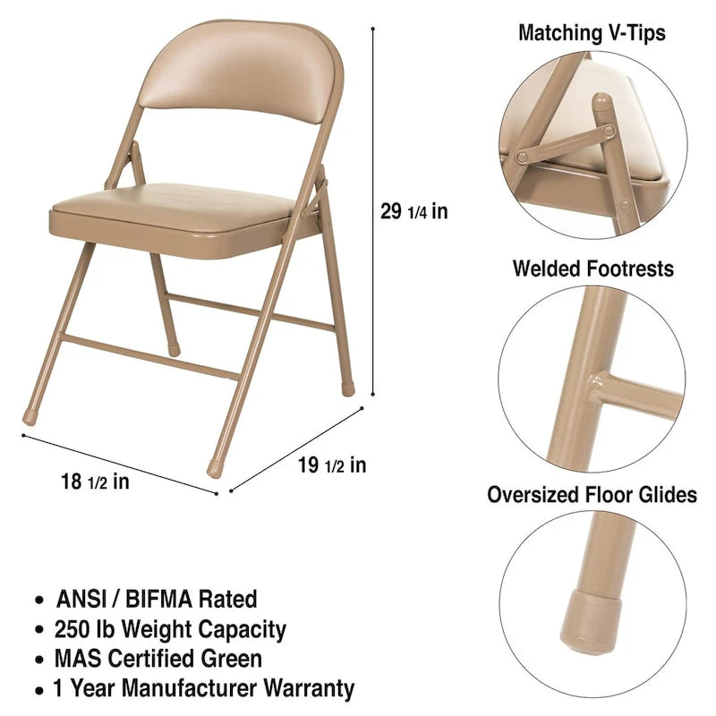 Bernadine Basics Collection Vinyl Folding Chair, Pack of 4
