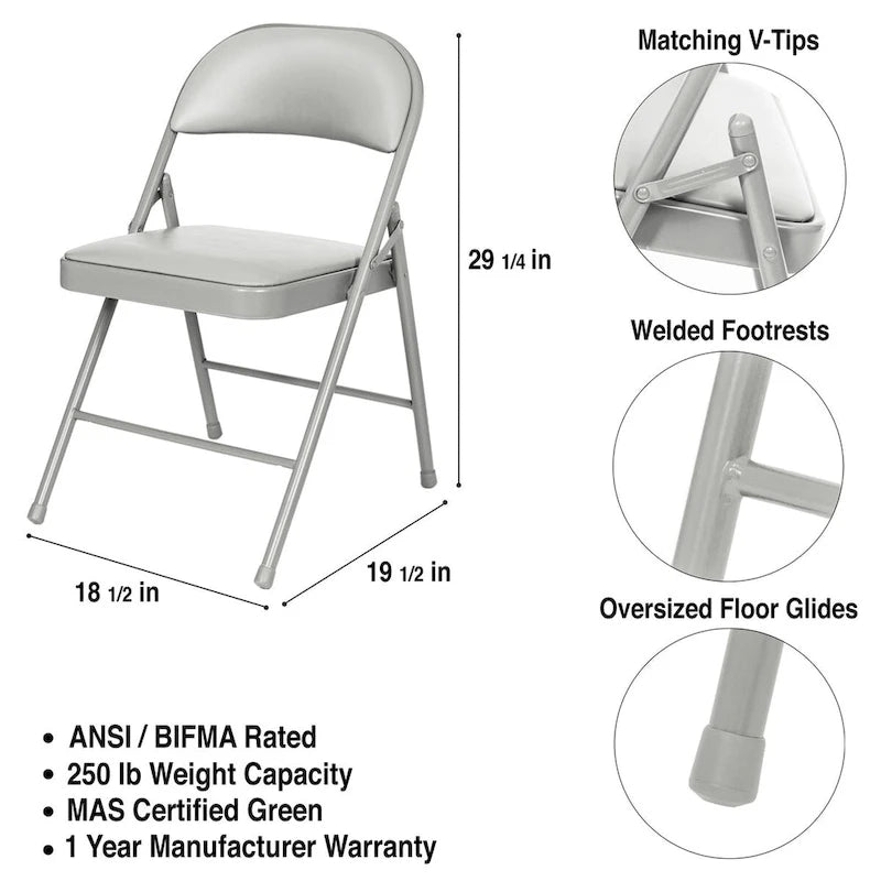 Bernadine Basics Collection Vinyl Folding Chair, Pack of 4