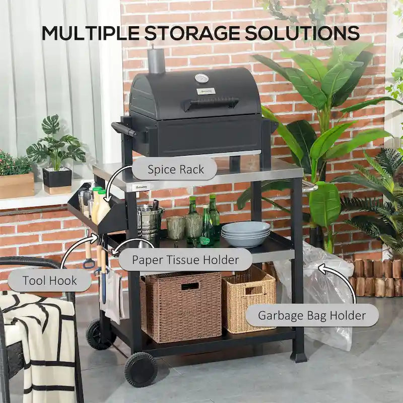 Three-Shelf Outdoor Grill Cart